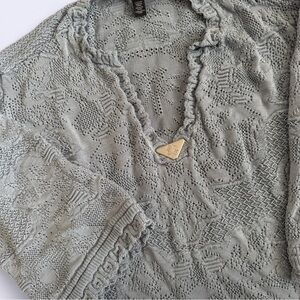 White House Black Market Dusty Blue Pointelle Rayon Sweater M